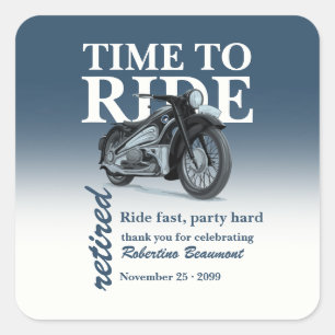 Blauw Klassieke Motorfiets Rijd Snel Pensioenfeest Vierkante Sticker