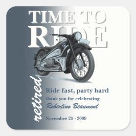 Blauw Klassieke Motorfiets Rijd Snel Pensioenfeest Vierkante Sticker