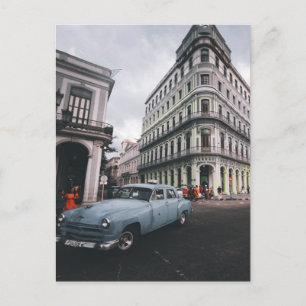 Blauw Klassieke Vintage Car Cityscape Briefkaart