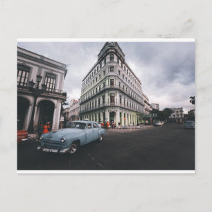 Blauw Klassieke Vintage Car Cityscape Feestdagenkaart