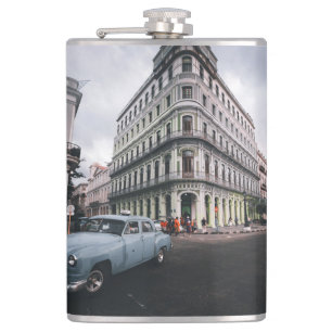 Blauw Klassieke Vintage Car Cityscape Heupfles