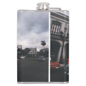 Blauw Klassieke Vintage Car Cityscape Heupfles (Achterkant)