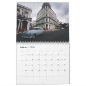Blauw Klassieke Vintage Car Cityscape Kalender (Feb 2026)