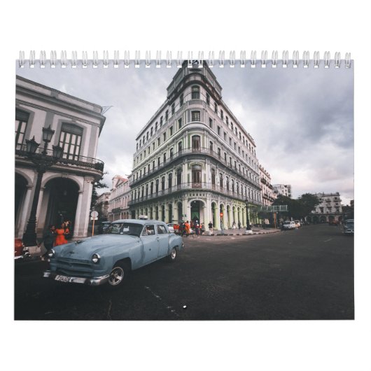Blauw Klassieke Vintage Car Cityscape Kalender (Hoes)