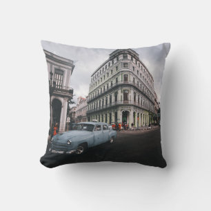 Blauw Klassieke Vintage Car Cityscape Kussen