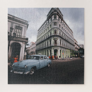 Blauw Klassieke Vintage Car Cityscape Legpuzzel