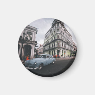 Blauw Klassieke Vintage Car Cityscape Magneet