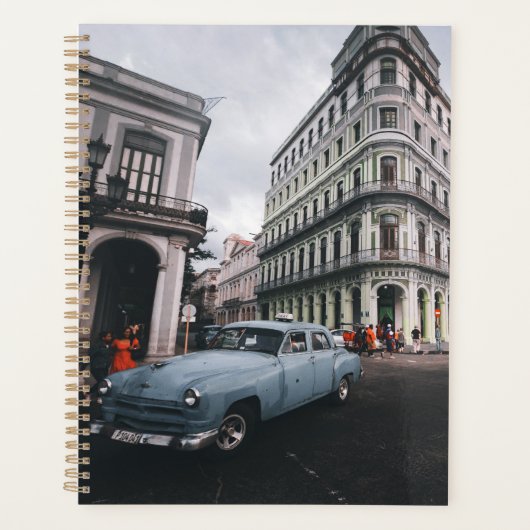 Blauw Klassieke Vintage Car Cityscape Planner (Voorkant)