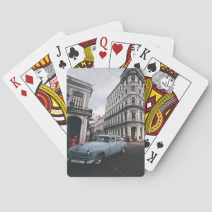 Blauw Klassieke Vintage Car Cityscape Pokerkaarten