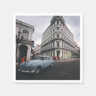 Blauw Klassieke Vintage Car Cityscape Servet