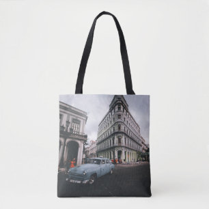 Blauw Klassieke Vintage Car Cityscape Tote Bag