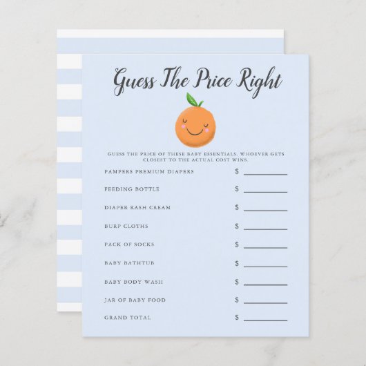 Blauw klein Baby shower raadt de prijs (Voorkant / Achterkant)