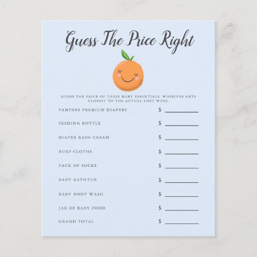 Blauw klein Baby shower raadt de prijs (Voorkant)