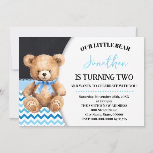 Blauw Klein Beer Verjaardag Beary Fun Celebration Kaart (Voorkant)