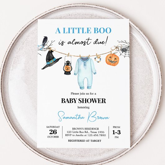 Blauw Klein Boe Halloween Baby Shower Kaart