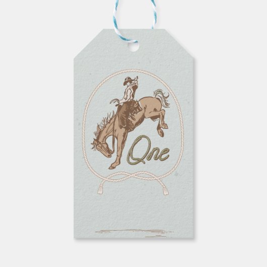  Blauw Klein Buckaroo Western 1e Verjaardag Cadeaulabel (Achterkant)