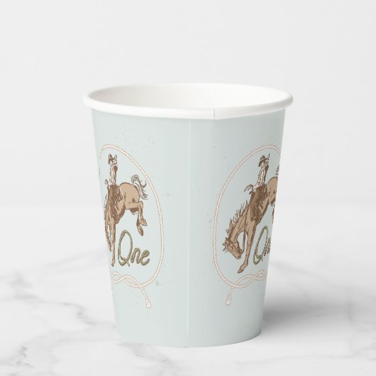 Blauw Klein Buckaroo Western 1e Verjaardag Papieren Bekers (Rechts)