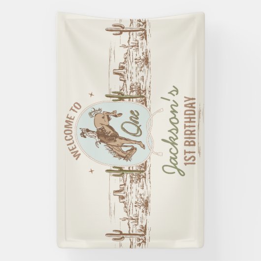 Blauw Klein Buckaroo Western 1e Verjaardag Spandoek (Verticaal)