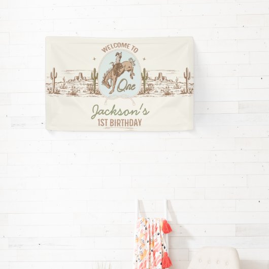  Blauw Klein Buckaroo Western 1e Verjaardag Spandoek (Insitu)