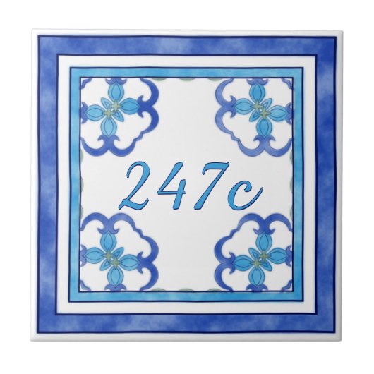 Blauw klein huisnummer tegeltje (Voorkant)