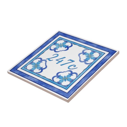 Blauw klein huisnummer tegeltje (Zijkant)