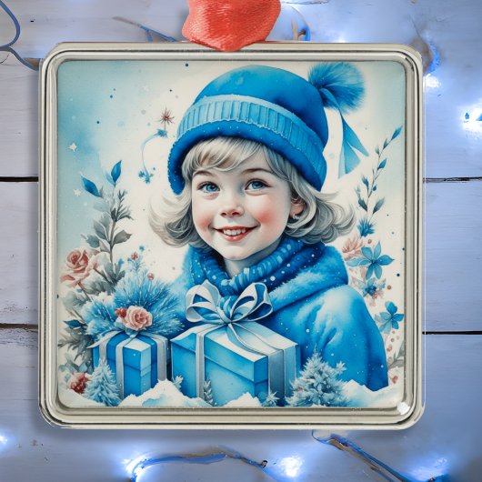  blauw klein meisje kerst gepersonaliseerd metalen ornament
