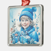  blauw klein meisje kerst gepersonaliseerd metalen ornament (Links)