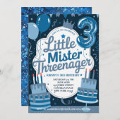 Blauw Klein Meneer Threenager Uitnodiging voor Jon (Voorkant / Achterkant)