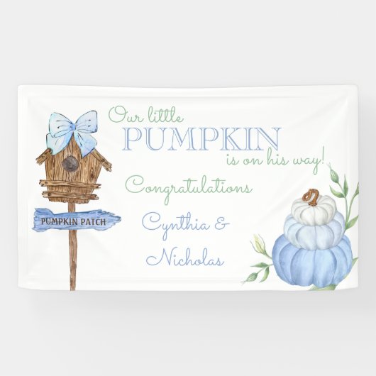 Blauw Klein Pompelmoespatch Jongens Babyshower Spandoek (Horizontaal)
