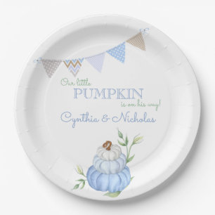 Blauw Klein Pompkleed Jongens Baby Shower Papieren Bordje