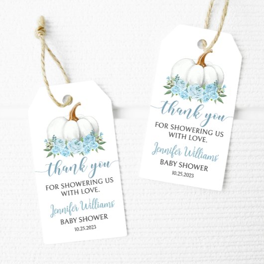 Blauw klein pompoen baby boy douche dank u labels cadeaulabel