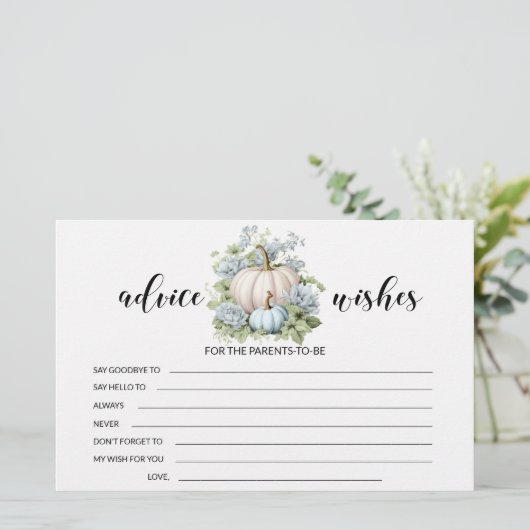 Blauw klein pompoen baby shower advies wenskaart briefpapier (Staand voorkant)