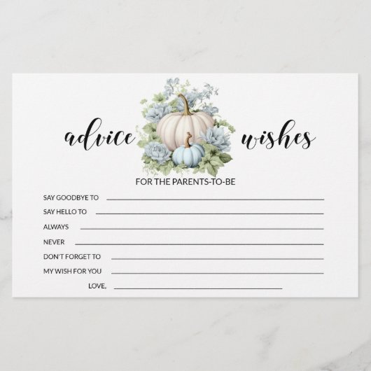 Blauw klein pompoen baby shower advies wenskaart briefpapier (Voorkant)