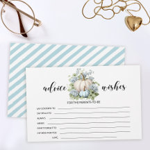 Blauw klein pompoen baby shower advies wenskaart