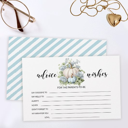 Blauw klein pompoen baby shower advies wenskaart briefpapier