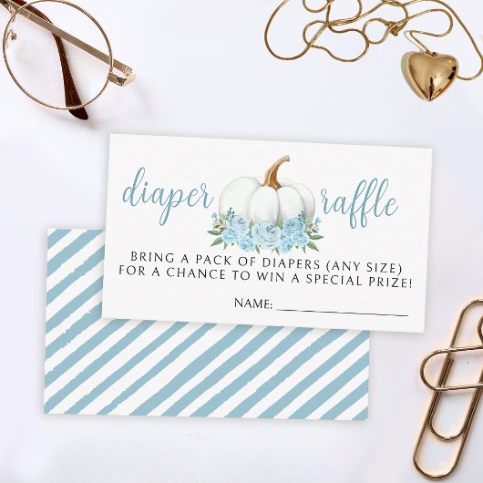 Blauw klein pompoen baby shower luier verloting ka informatiekaartje