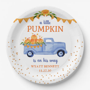 Blauw Klein Pompoen Baby Shower Papieren Bord