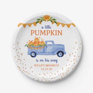 Blauw Klein Pompoen Baby Shower Papieren Bord