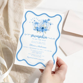 Blauw Klein Pompoen Bow Wave Lijst Baby shower Kaart