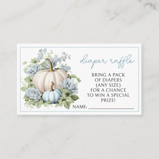 Blauw klein pompoen jongen baby shower luier loter informatiekaartje (Voorkant)