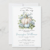 Blauw klein pompoen jongen baby shower uitnodiging (Voorkant)