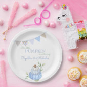 Blauw Klein Pompoen Patch Boy Baby shower Papieren Bordje (Feest)