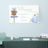 Blauw Klein Pompoen Patch Boy Baby shower Spandoek (Beurs)