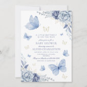  blauw klein vlinderjongetje baby shower kaart (Voorkant)