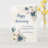 Blauw Kleindochter & Man Trouwen Jubileum Kaart (Gele Bloem)