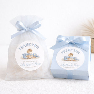 Blauw Kleine Cowboy Jongen Baby Shower Bedankt Fav Ronde Sticker