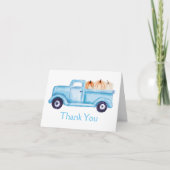 Blauw Kleine Pompoen Vrachtwagen Baby shower Foto Bedankkaart (Voorkant)