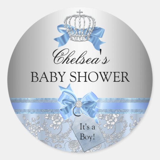 Blauw Kleine Prins Kroon Baby shower Sticker (Voorkant)