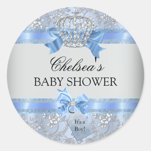 Blauw Kleine Prins Kroon Baby shower Sticker (Voorkant)