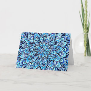 Blauw Kleur Potlood Mandala Ontwerp Gelukkig Verja Kaart
